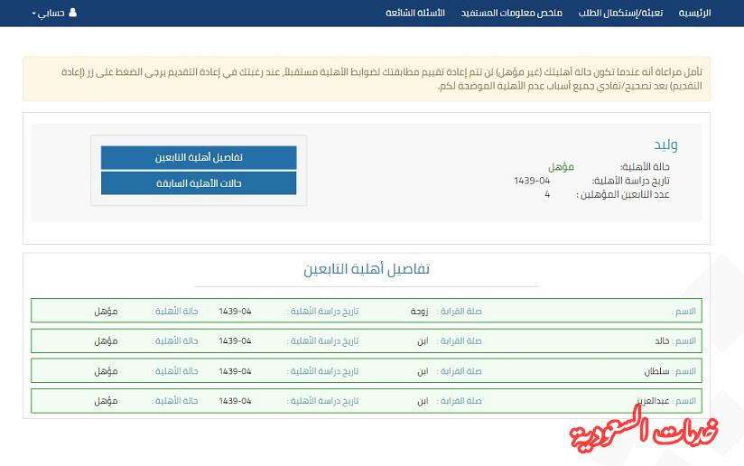 تفاصيل الأهلية للتابعين في حساب المواطن