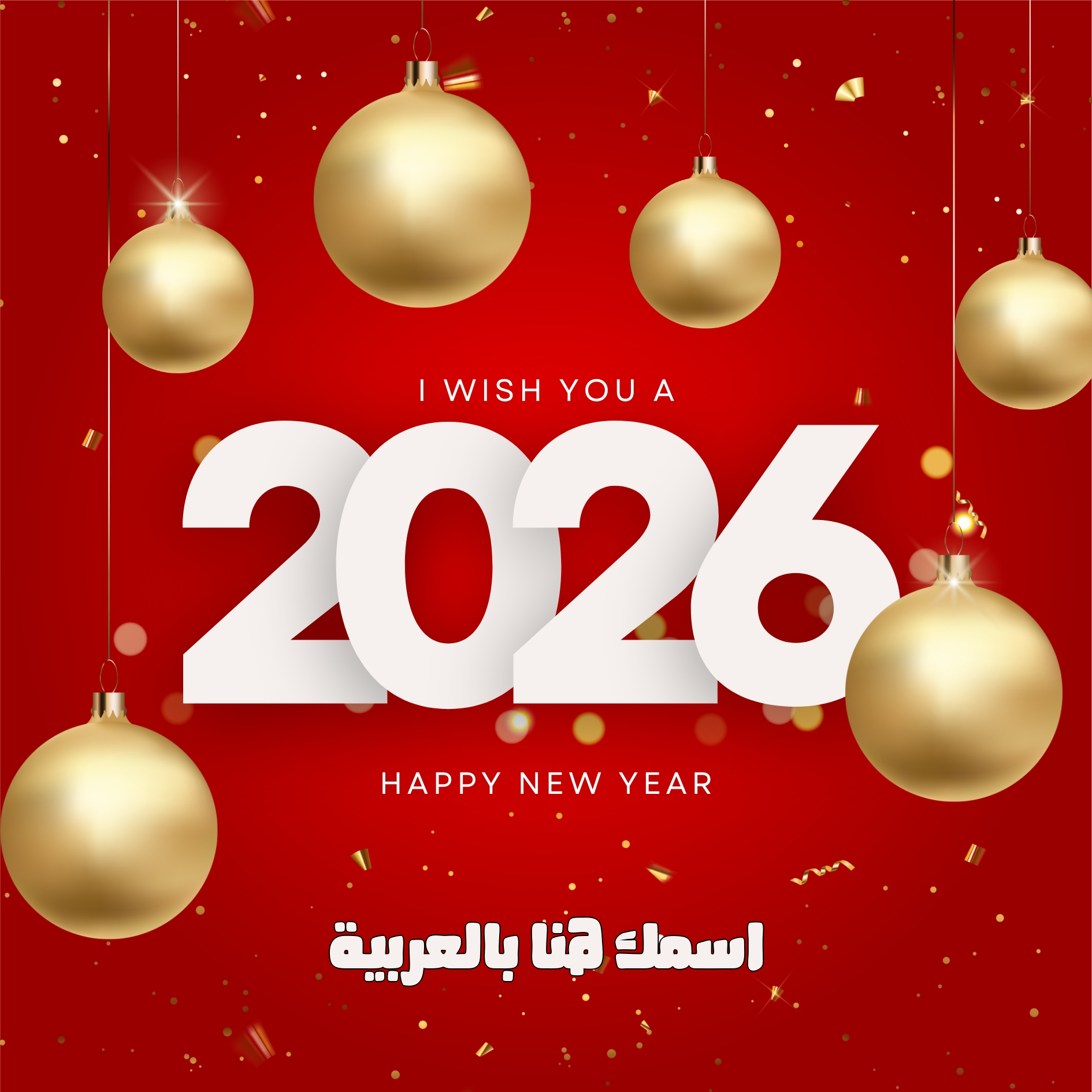 اكتب اسمك على صورة تهنئة العام الميلادي الجديد 2026